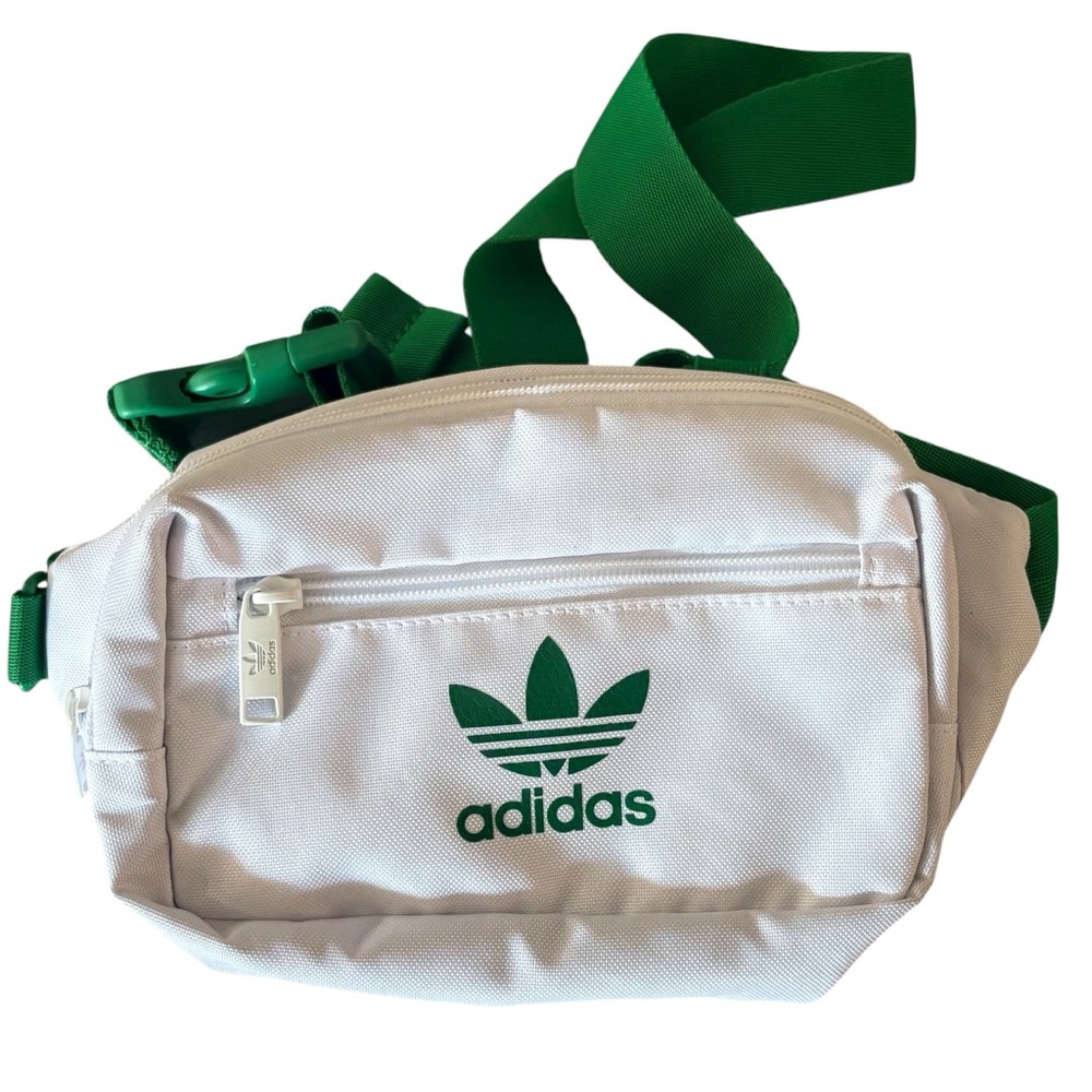 Adidas White and Green Waist Fanny  Bag